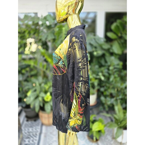 Citron Santa Monica Butterfly Floral Button Front Blouse Silk Rayon Large L - Picture 4 of 12
